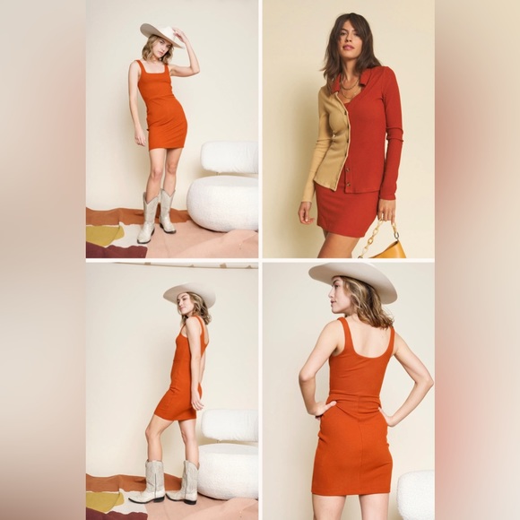 Whimsy + Row Sonja Dress in Rust Rib, Small - Picture 2 of 6